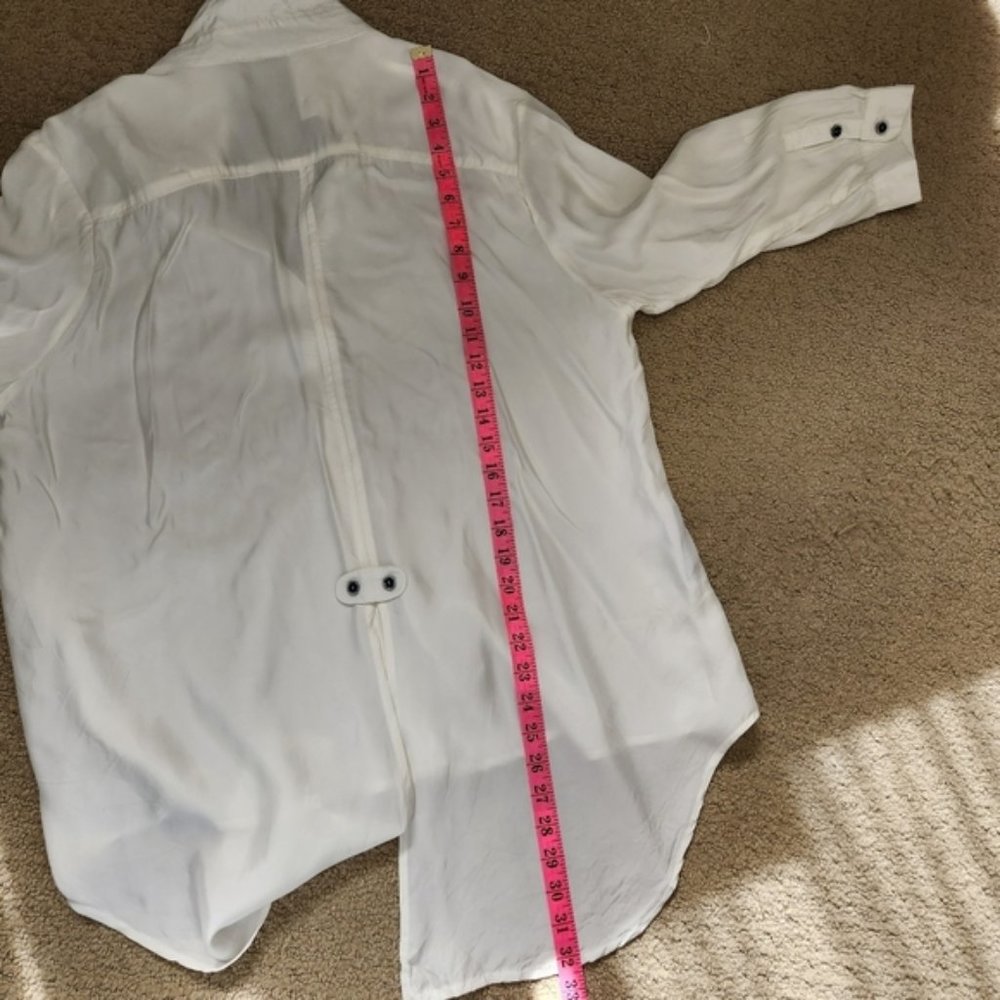 SOLD Vintage Silks by Fridaze White Silk Blend Button Up Lagenlook Blouse Size L - Picture 12 of 13